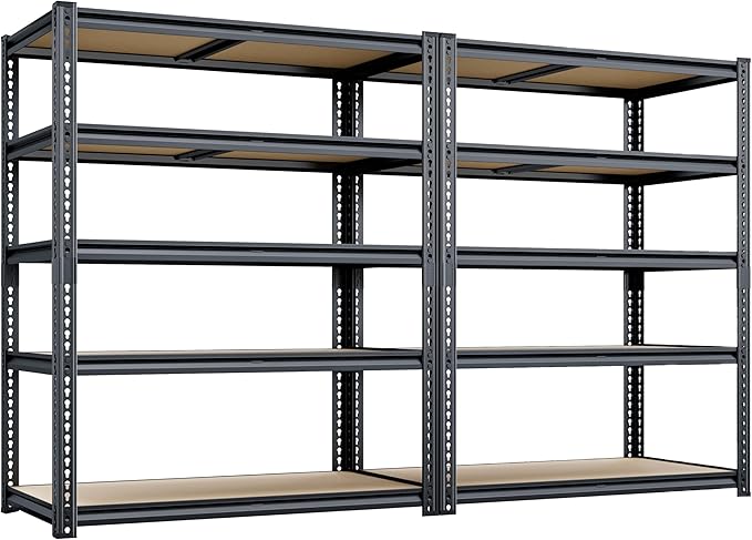 72"H Storage Shelves heavy duty, 2250LBS Garage Shelving, 5 Tier Metal Shelving Unit Adjustable Garage Shelves Rack Shelf for Storage Warehouse Pantry Closet,35.6" W × 16" D × 72" H, Black, 2PCS