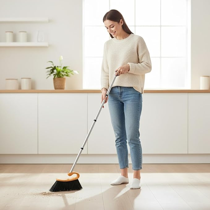 Surfer Combo Broom with Dustpan Combo Set – 4-Piece Composable Handle Broom and Dustpan Set with Long Handle | Durable Dust Pan & Broom for Home and Commercial Cleaning