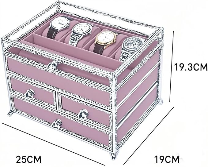 Hersoo Luxury 3-TierSilver Stackable Jewelry Organizer&Display Case,Premium Modular Storage for High-end Jewelry with Removable Pink Velvet,Elegant Jewelry Showcase