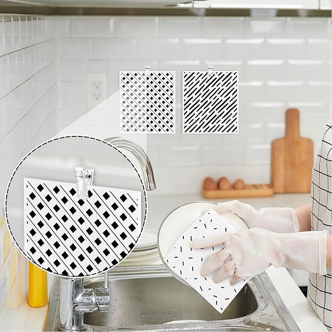6 Pack Swedish Dishcloths for Kitchen,Swedish Rags Dish Towels with Clips, Reusable Paper Towels Washable Absorbent Cellulose Sponge Cloths No Odor for Cleaning Kitchen Valentines Gifts for Women