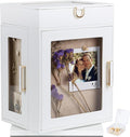 Kendal 360° Rotating Jewelry Box - White PU Leather Jewelry Organizer with Shadow Box & Pinboard, Detachable Top Tray, Drawers & Push Pins for Personalized Accessory Display & Storage