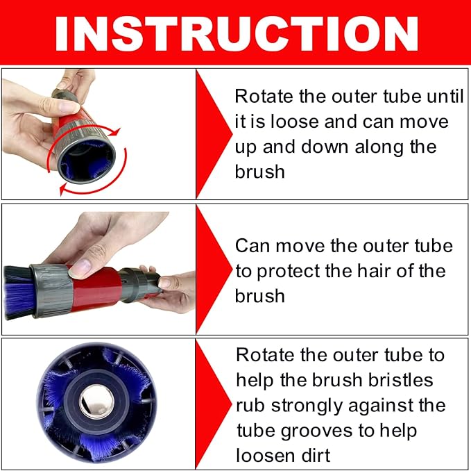 GHAMADE Vacuum Attachments & Brushes for Dyson V7 V8 V10 V11 V15 Gen5: Flexibible Crevice Tool, Horsehair Vacuum Attachment, Traceless Dust Brush (Home, Car Detailing & Corner Cleaning Set)