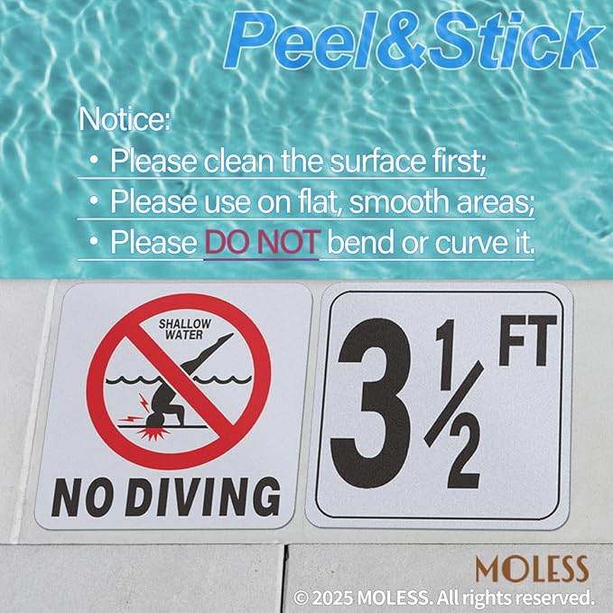 3½FT Pool Depth Marker Stickers – 6x6″ Anti-Slip Vinyl Tile Stickers for Swimming Pool Safety Signs, Adhesive Pool Depth Markers for Decks, 3½ FT (1 Pack)