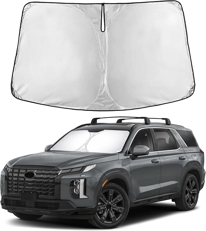 EcoNour Windshield Sun Shade Compatible for Hyundai Palisade 2020–2026 | SUV Front Window Sun Visor Shield | Foldable 4-Layer Sunshade | Blocks UV Rays & Reduces Cabin Heat