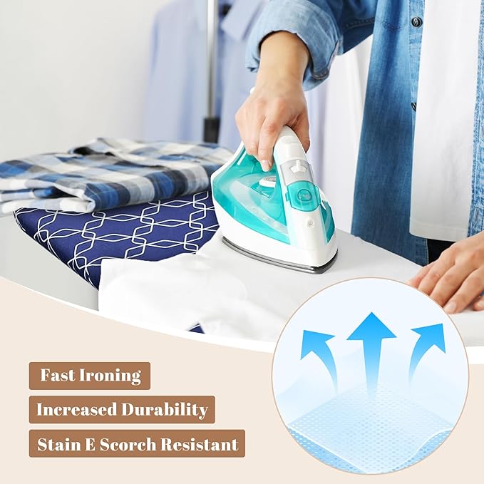 Deegureet Classic Ironing Board, Compact and Space Saver,Size 43 x 13 Ironing Board, Extra Wide Ironing Area with Extra Thick Heavy Duty Padded, Stable Structure,Easy to Fold Blue Geometry