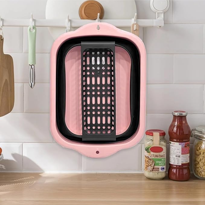 Collapsible Dish Basin & Wash Basin – 11L(2.91 Gal) Portable Sink with Drain Plug, Foldable Kitchen/Camping Sink for Dishwashing, Vegetable, RV, Camping & Outdoor Use (PINK)