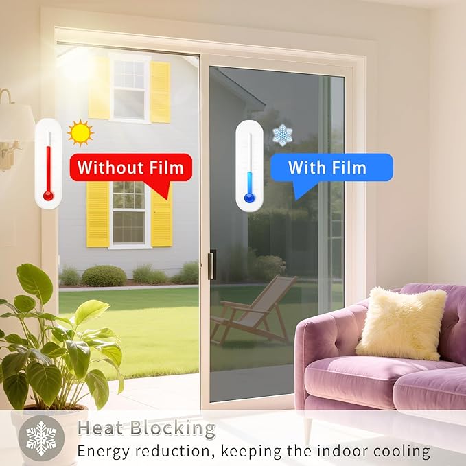 Filmgoo Window Privacy Film One Way Daytime Mirror Tint Treatments UV Heat Control Vinyl Stickers Sun Block Glass Paper Door Covering Reflective (Silver, 41.3 Inch x 6.5 Feet)