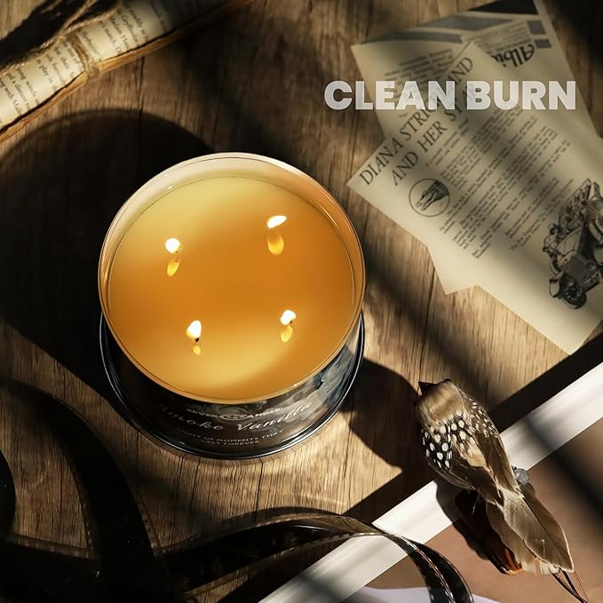 4EVER Scented Candles | 4-Wick 18oz Soy Wax Candle | Up to 50Hrs Clean Burn | Aromatherapy Candles for Home Scented | Gifts for Women & Mom, Smoke Vanilla