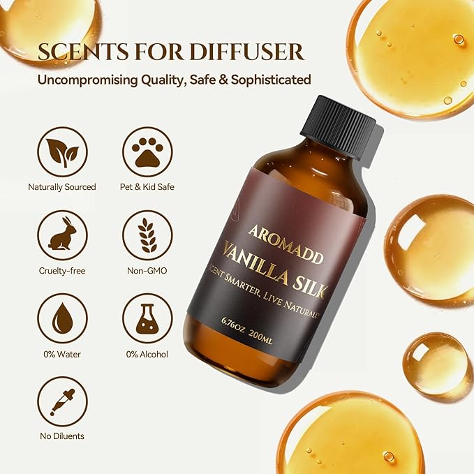 Vanilla Silk Diffuser Oil Inspired by Luxury Hotel Scent 6.76 Fl Oz (200ml), Aroma Diffuser & Hotel Fragrance Diffuser Oil, Essential Oil Diffuser for Aromatherapy, Long-Lasting
