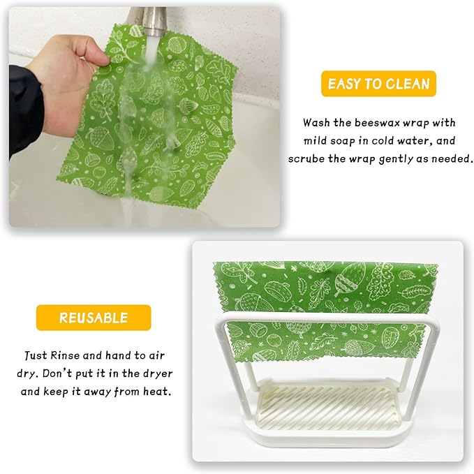 Organic Beeswax Wrap - Reusable Food Wrap Set, 9 Pack - 1L, 5M, 3S Flower Patterns - Sustainable, Sandwich Storage