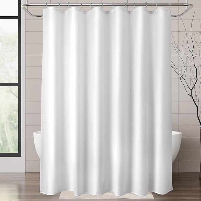 Titanker Fabric Shower Curtain Liner Washable, 72 x 65 Inches, White Shower Liner Fabric with 2 Magnets, Bathroom Polyester Shower Liner Waterproof Soft Lightweight, White