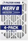Filter King 17x9x1 Air Filter | 4-PACK | MERV 8 HVAC Pleated A/C Furnace Filters | MADE IN USA | Actual Size: 17 x 9 x .75"