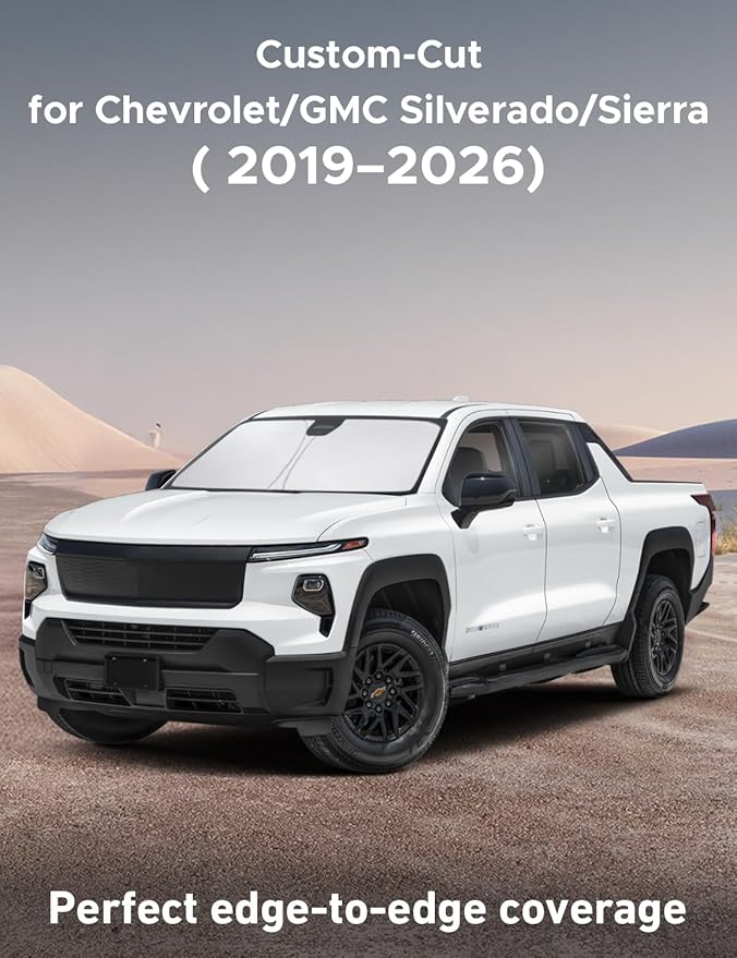 Econour Windshield Sun Shade for Chevrolet Silverado & GMC Sierra 2019–2023 2024 2025 2026, Car Windshield Sun Shade & Window Cover, Reflective UV & Heat Blocker, Foldable Sun Visor, Car Accessories