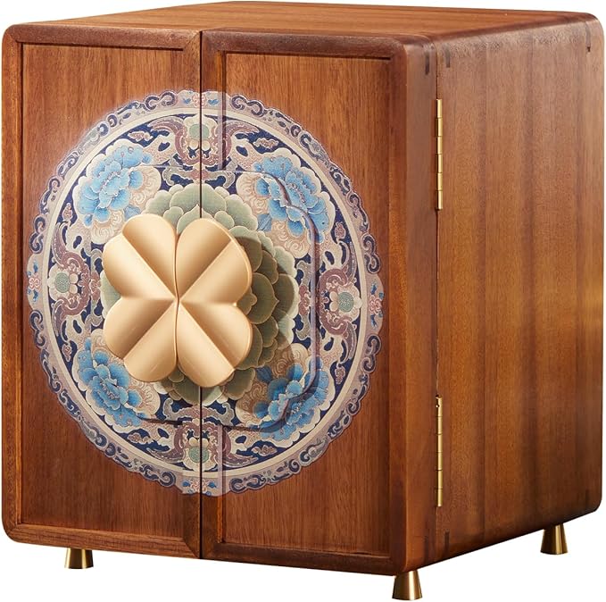 Wooden Jewelry Box for Women Jewelry Box With Drawers Walnut Wood (Walnut Wood with printing A)
