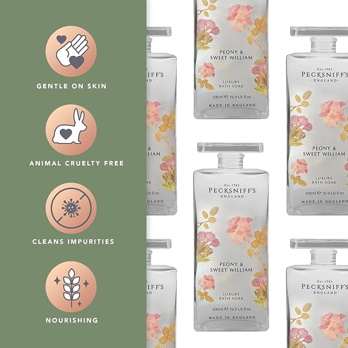 Pecksniff's Peony & Sweet William Bath Soak Decanter | 500ml/16.9 Fl Oz