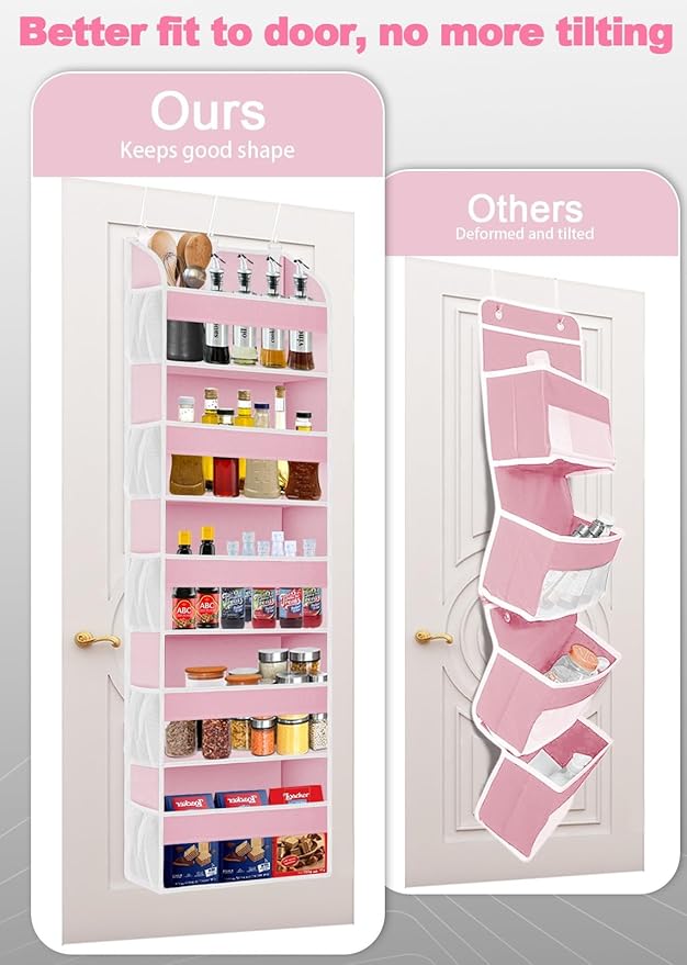 TAHAVICE Pink Over the Door Organizer - 5-Tier Hanging Storage with Clear PVC Windows & 10 Mesh Pockets, Cute Closet Organizer for Makeup, Perfume, Toys, Perfect Pink Room Decor for Girl