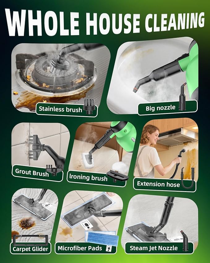 Steam Mop with Detachable Handheld Steam Cleaner for Home, 12-in-1 Multi Accessories, Quick 15s Heat, 221°F Floor Steamer & 320ml Water Tank, Powerful Steamer for Cleaning Floor, Carpet, Windows, Tile