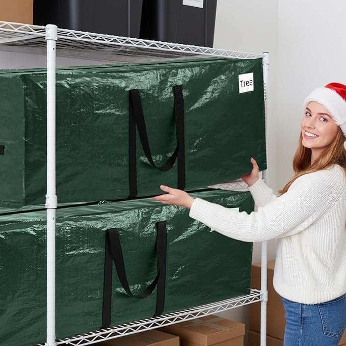 Christmas Tree Storage Bag, Christmas Tree Bag Fits Up to 9 Ft Artificial Xmas Trees, Heavy Duty Material, Waterproof & Dual Zippers Christmas Tree Box for Trees, Decorations (Green)