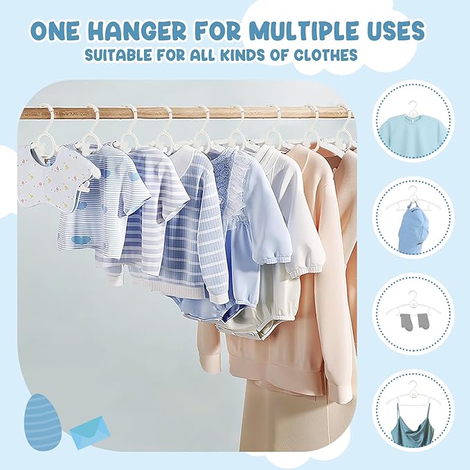 30 Pack Kids Hangers for Nursery Closet, Adjustable Non-Slip Toddler Baby Hangers with Windproof Buckle, 11-14" Infant Child Plastic Clothes Pant Hanger for Boys Girls Newborn Adult, White