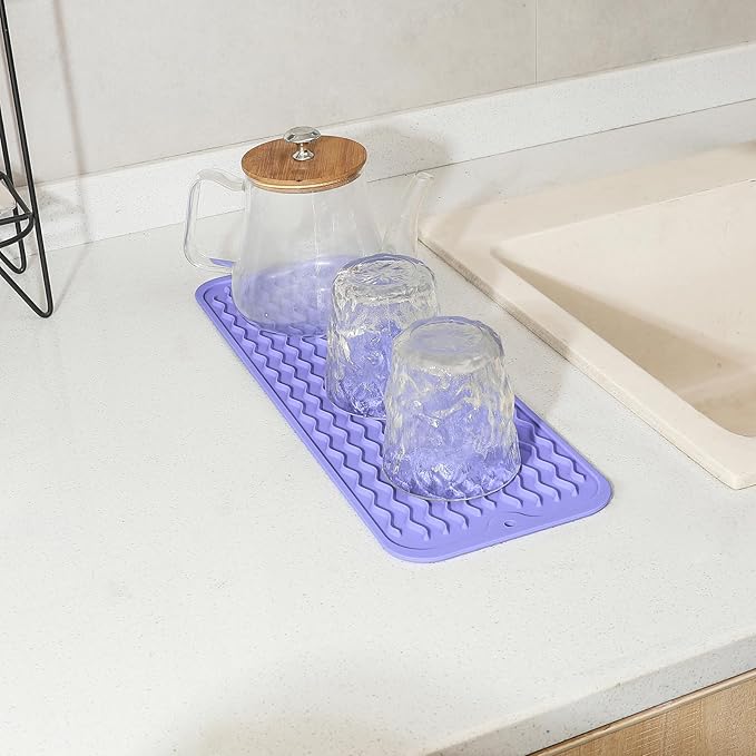 MicoYang Silicone Dish Drying Mat for Multiple Usage,Easy clean,Eco-friendly,Heat-resistant Silicone Mat for Kitchen Counter,Sink,Bar,Bottle,or Cup Light Purple M 17 inches x 6 inches