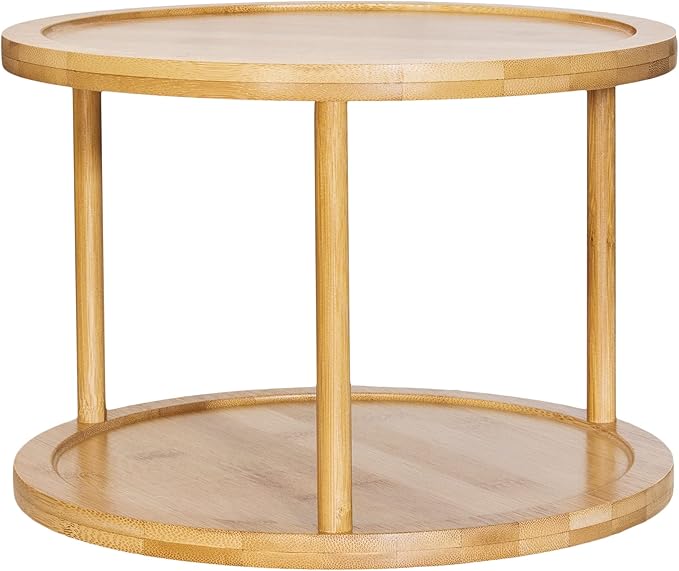 TB Home Two-Tier Bamboo Wood Lazy Susan Organizer Kitchen Turntable for Cabinet, Table or Pantry Organization, 10" Diameter & 7-1/4" High