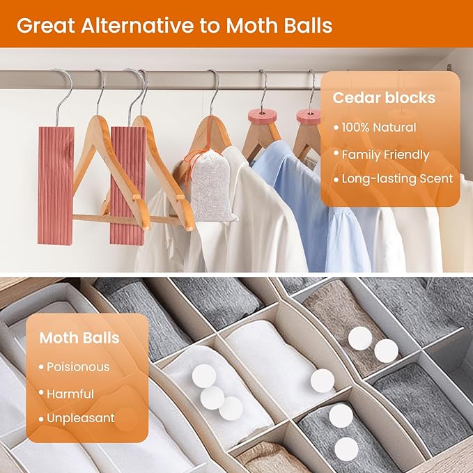 Homode Cedar Blocks for Clothes Storage, Cedar Wood Chips and Balls for Closets and Drawers, Fresh Scented Sachets, 40 Pack