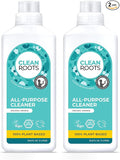 CLEAN ROOTS All-Purpose Cleaner – EcoGarantie Certified, 100% Plant-Based Formula, Made with Organic Ingredients, Scented with Organic Orange Essential Oil – 33.8 fl oz (1 L), Pack of 2