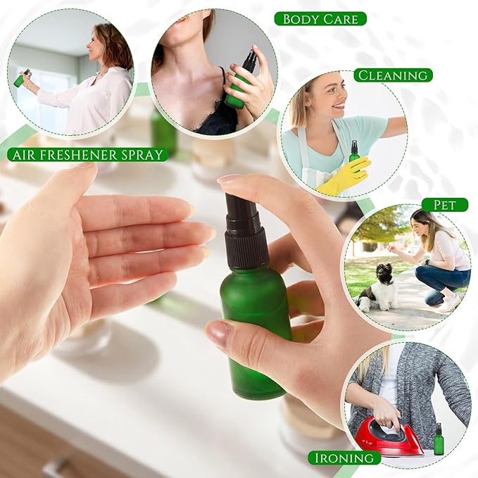 Roshtia 30 Pcs 1 oz /30 ml Green Glass Spray Bottle Refillable Perfume Atomizer Frosted Decorative Empty Bottles with Fine Mist Sprayer Pump for Face Body Travel