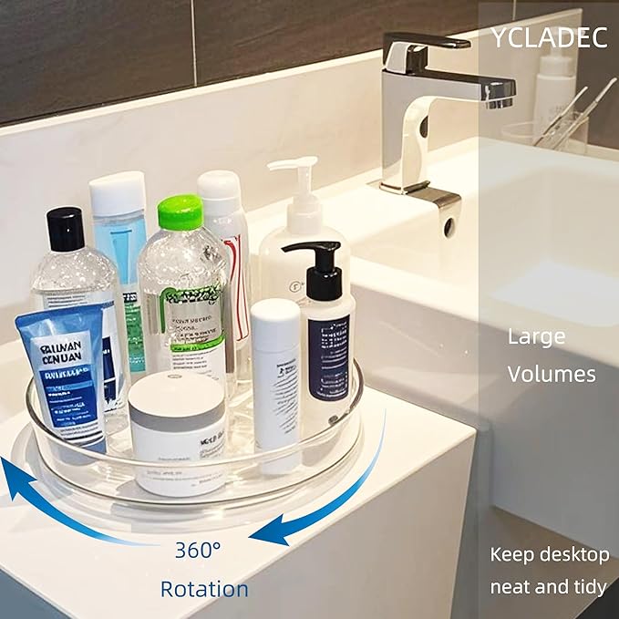 YCLADEC 4 Pack Lazy Susan 9.2" Inch Turntable Organizer Pantry Organization and Storage Container Bins Spice Rack Cabinet Rotating Condiment for Pantry Kitchen Vanity Bathroom Jewelry Holder Clear