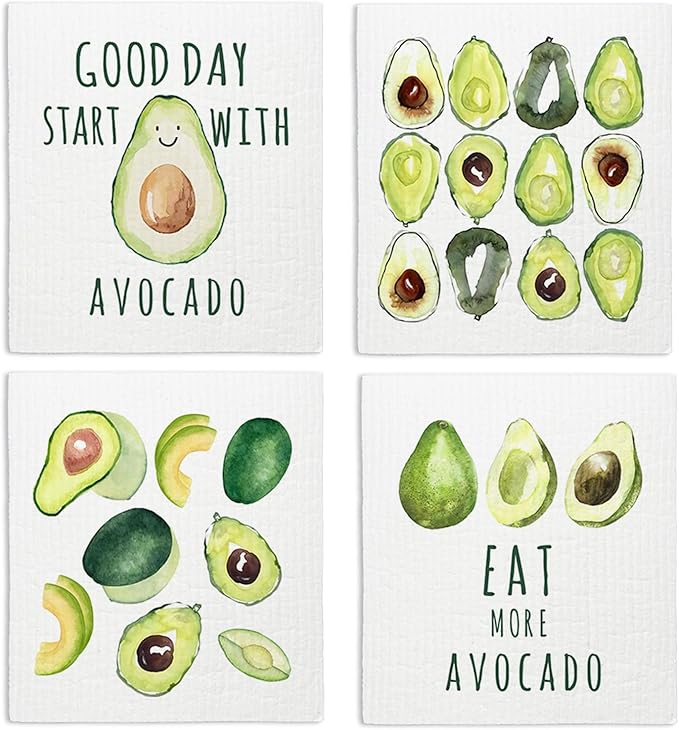 LARTSFRO Avocado Swedish Dishcloths for Kitchen, Swedish Dish Cleaning Cloths for Friut, Papaya Reusable Paper Towels, 4 Pack Dish Towels for Kitchen, Reusable Sponge Cloths Washable