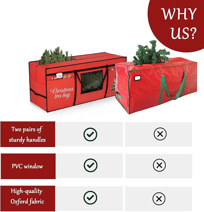 VERONLY Christmas Tree Storage Bag for 7.5FT Artificial Tree, Heavy Duty 600D Oxford Fabric with PVC Window and Exterior Pockets, Dust Moisture Proof Protection with Reinforced Handles