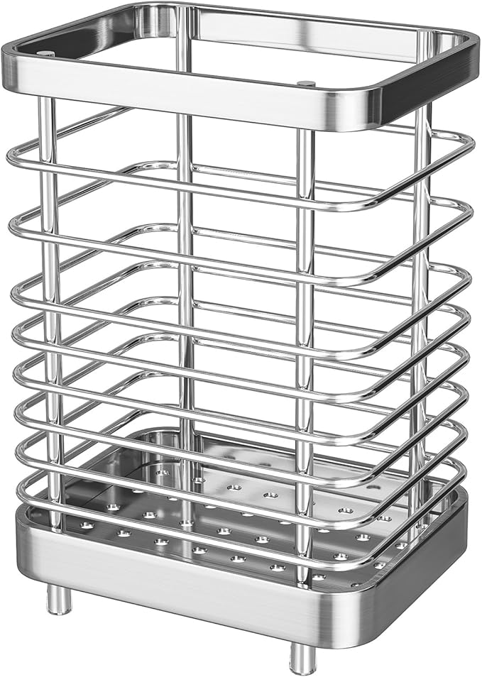 MAXCOOK Kitchen Utensil Drying Rack,304 Stainless Steel Chopsticks Spoon Fork Knife Drainer Basket Flatware Storage Drainer, Dish Drainer for Kitchen Counter