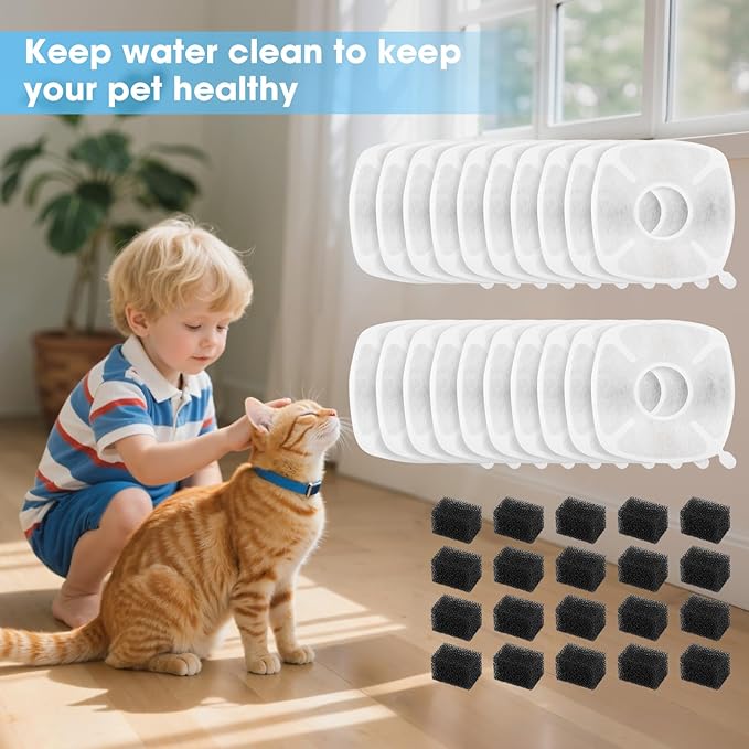 20+20 Pack Cat Fountain Filters, for Cat/Dog Stainless Steel Fountain 67oz, 95oz, 135oz, Replaceable Pet Water Fountain Filters, 10 Months Set to Keep Water Fresh