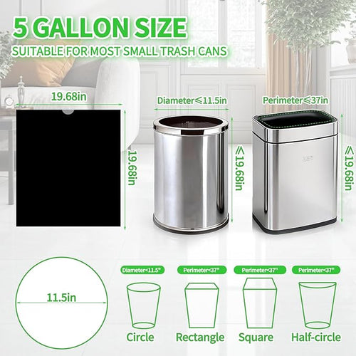 200 Count Small Trash Bags for 5-Gallon Trash Cans, Thick Pre-separated Garbage Bags,Mini Wastebasket can Liners for Bathroom Bedroom Office(Black)