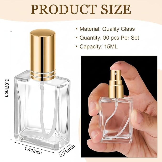 Domensi 60 Pcs 15 ml Clear Glass Perfume Bottles Refillable Dispenser for DIY Perfume Party Fine Mist Spray Atomizer Bottles with Droppers and Funnels for Lotion Essential Oil Fragrance