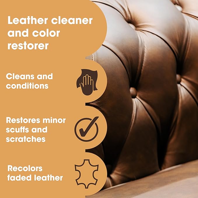 Furniture Clinic Leather Easy Restoration Kit | with Leather Recoloring Balm, Cleaner, Sponge, and Cloth | Leather Repair Kit for Scratched and Faded Furniture (Medium Brown)