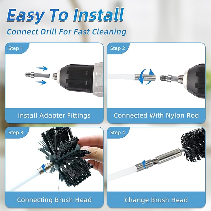 AOGYikang 21FT Chimney Brush Kit, Multi-Purpose Dryer Vent Cleaning Brush Kit with 4" Brush Head, Professional Lint Cleaning Accessories for Chimneys, Ducts, Dryers, Crevices