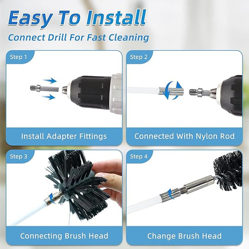 15 Feet Dryer Vent Cleaning Brush Kit, Multi-Scene Durability Chimney Brush with Flexible Nylon Rod, Multi-Purpose lint Cleaning Brush for Drill,Chimneys, fireplaces, Ventilation ducts