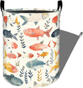 Colorful Fish and Seaweeds Laundry Basket with Handles, 19.7"x15.7" Clothes Foldable Laundry Hamper Organizer for Dorm Nursery Bedroom Bathroom Decor, Toy Storage Bin for Kids