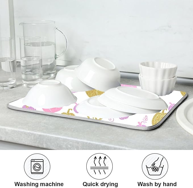 Pumpkin Pink Purple Dish Drying Mat for Kitchen Countertop 18x24 Fall Rectangle Large Drying Mat Reusable Quick Dry Dish Sink Absorbent Mats Dishwasher Easy Clean Decorative Home Decor Essentials