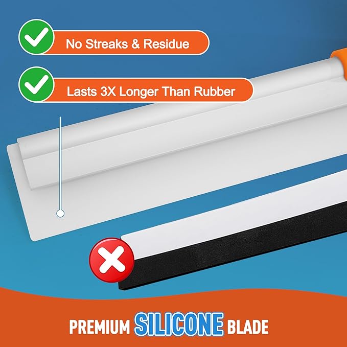 CLEANHOME Silicone Floor Squeegee for Shower Glass, Floor, and Garage - Heavy-Duty Pet Hair Remover, Bathroom Tile Cleaner, Window Wiper - Flexible, No Streaks, Compact Storage