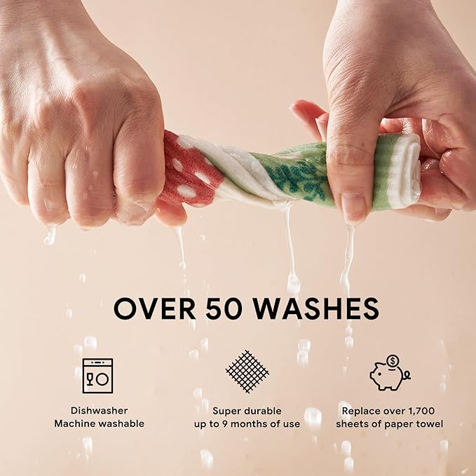 RECYCO Swedish Dishcloths for Kitchen | 6 Packs Forest Mushroom Washable Dish Rags | Cellulose Reusable Cleaning Paper Towels | Absorbent Counter Dish Cloth Sponge Kitchen Wipes, 8" L x 7" W