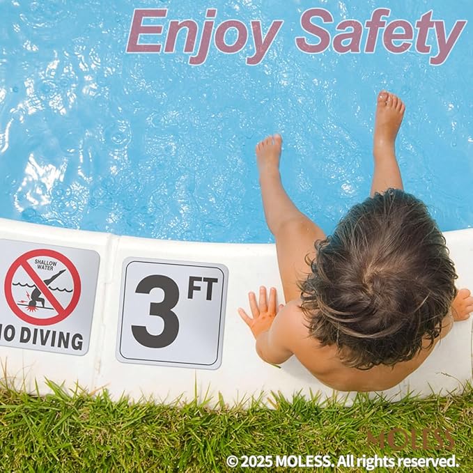 3FT Pool Depth Marker Stickers – 6x6″ Anti-Slip Vinyl Tile Stickers for Swimming Pool Safety Signs, Adhesive Pool Depth Markers for Decks, 3 FT (1 Pack)