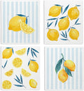 LARTSFRO Lemon Swedish Dishcloths for Kitchen, Swedish Dish Cleaning Cloths for Friut, Papaya Reusable Paper Towels, 4 Pack Dish Towels for Kitchen, Reusable Sponge Cloths Washable