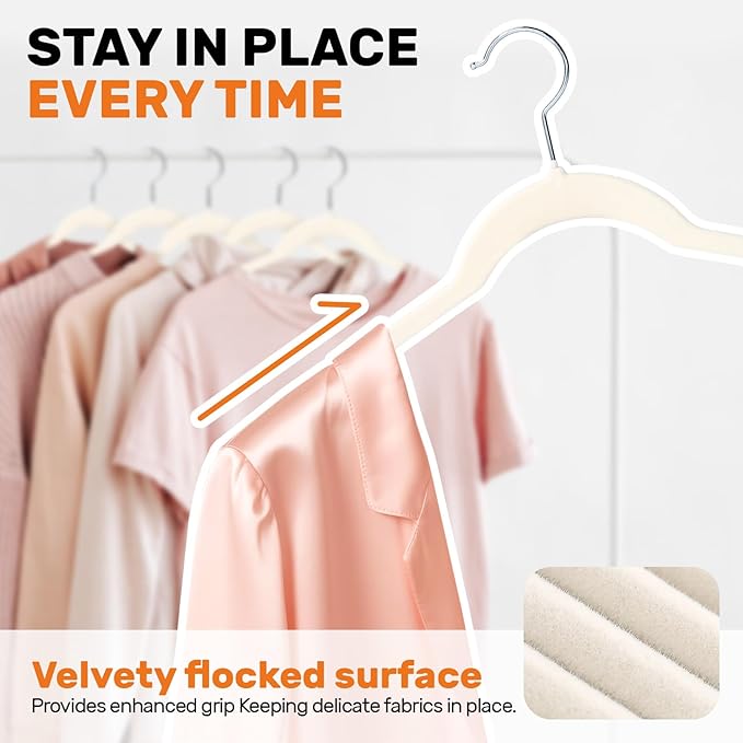 SIshynio 30 Pack Premium Velvet Shirt Hangers, Non-Slip Slim Flocked Clothes Hanger with 360° Swivel Hook, Space Saving Felt Hangers for Coats, Sweaters, Tank Top, Blouses(Beige)