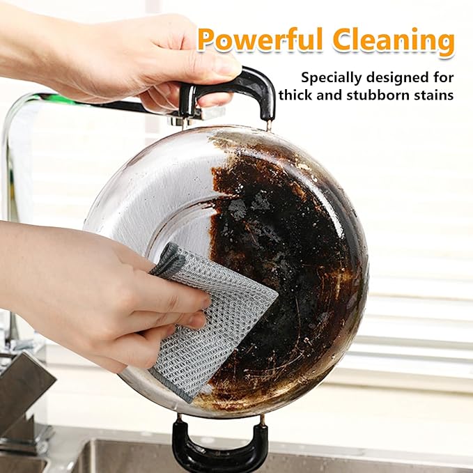 UFOGIFF Extra-Large Size Multipurpose Wire Dishwashing Rag,Non Scratch Wire Dishcloth, Reusable Steel Wool Scrubber,Non-Scratch,Quick-Drying,Multi-Purpose for Kitchen,Bathroom Cleaning (10)