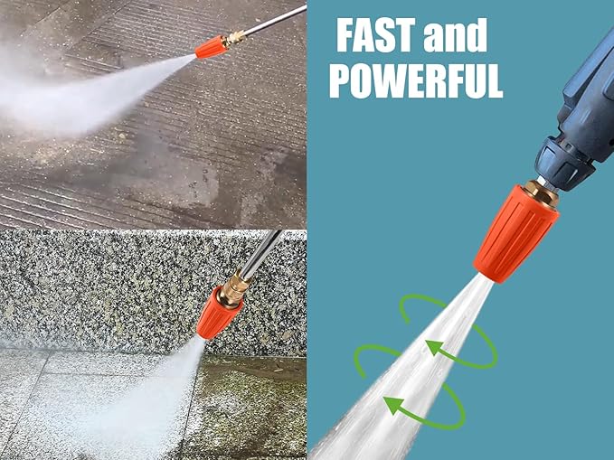 Turbo Nozzle Pressure Washer 4000 PSI Max Rotating Orange Pressure Washer Nozzle with 1/4" Quick Connect Pressure Washer Tips Power Washer Nozzle for Cleaning Brick, Concrete, and Vinyl Surfaces