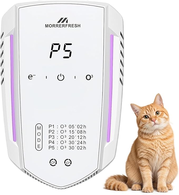 Morrerfresh Cat Litter Deodorizer Air Ionizer Ozone Generator Odor Eliminator for Home Pets Litter Box Room Toilet Garage Air Purifier or Car, Rooms, Smoke 99% Pets Poof Odor Eliminator Odor Removal