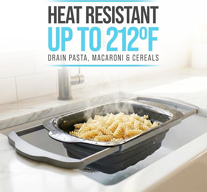 Comfify Over-the-Sink Colander with Handles – Sleek Plastic Black Kitchen Strainer for Pasta, Vegetables & Fruits – Space-Saving Design – 17.1" x 10.1" x 1.4"