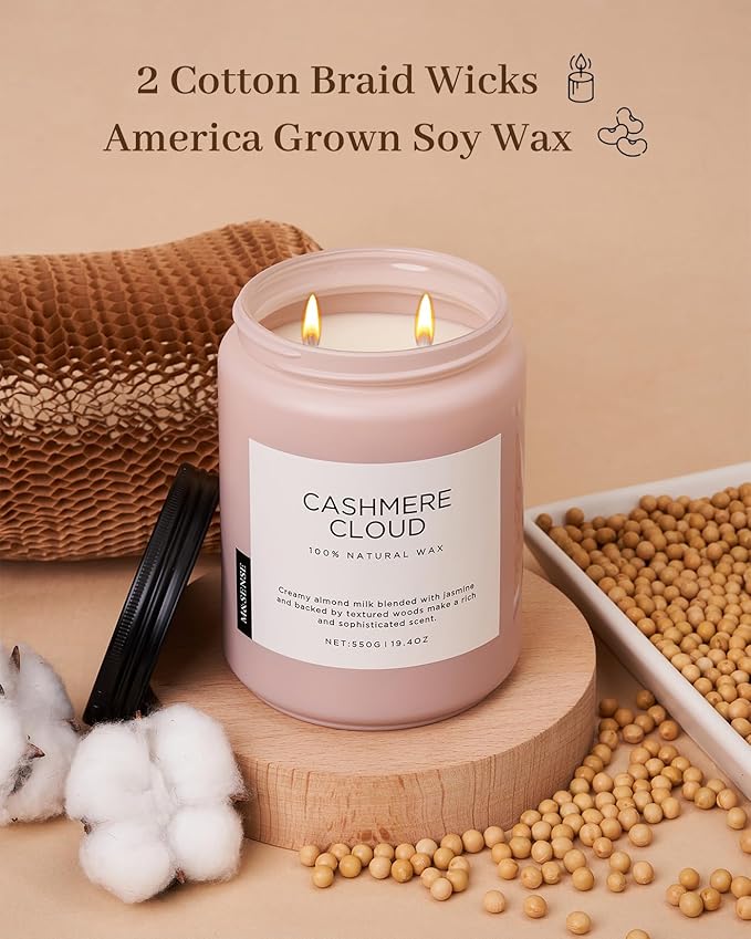 M&SENSE Cashmere Vanilla Scented Candles, Non Toxic Soy Wax 19.4oz 110 Hour Long Lasting 2 Wick, Large Candle for Bedroom Kitchen Home Decor, Housewarming Valentine's Day Gifts for Family Friends